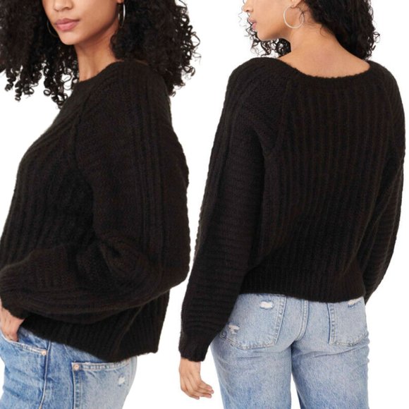 Free People Carter Pullover Knit Sweater Black Boatneck Raglan Long Sleeve Large - Picture 1 of 13